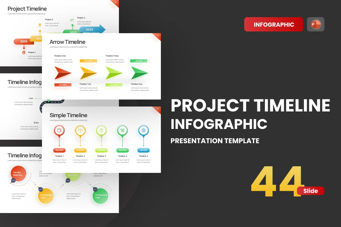 Template PowerPoint Garis Waktu Proyek Gradient 3 yang Menarik