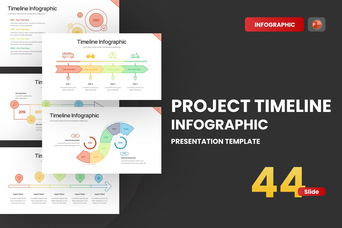 Template Presentasi PowerPoint Timeline Progres Warna 3