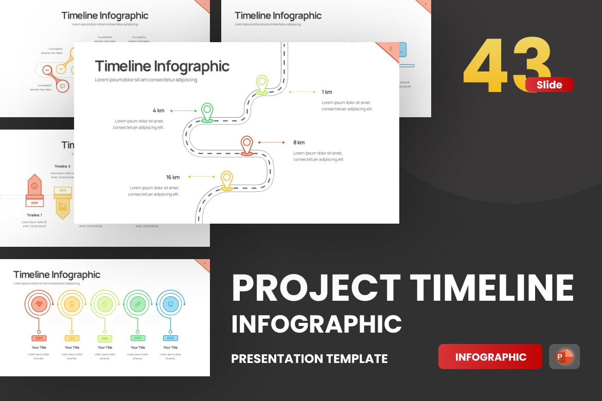 Template PowerPoint Garis Waktu Proyek Warna 4 yang Memukau