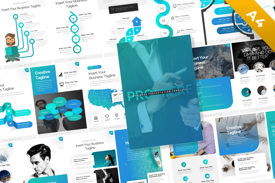 Template PowerPoint Bisnis Promiere untuk Presentasi Portrait