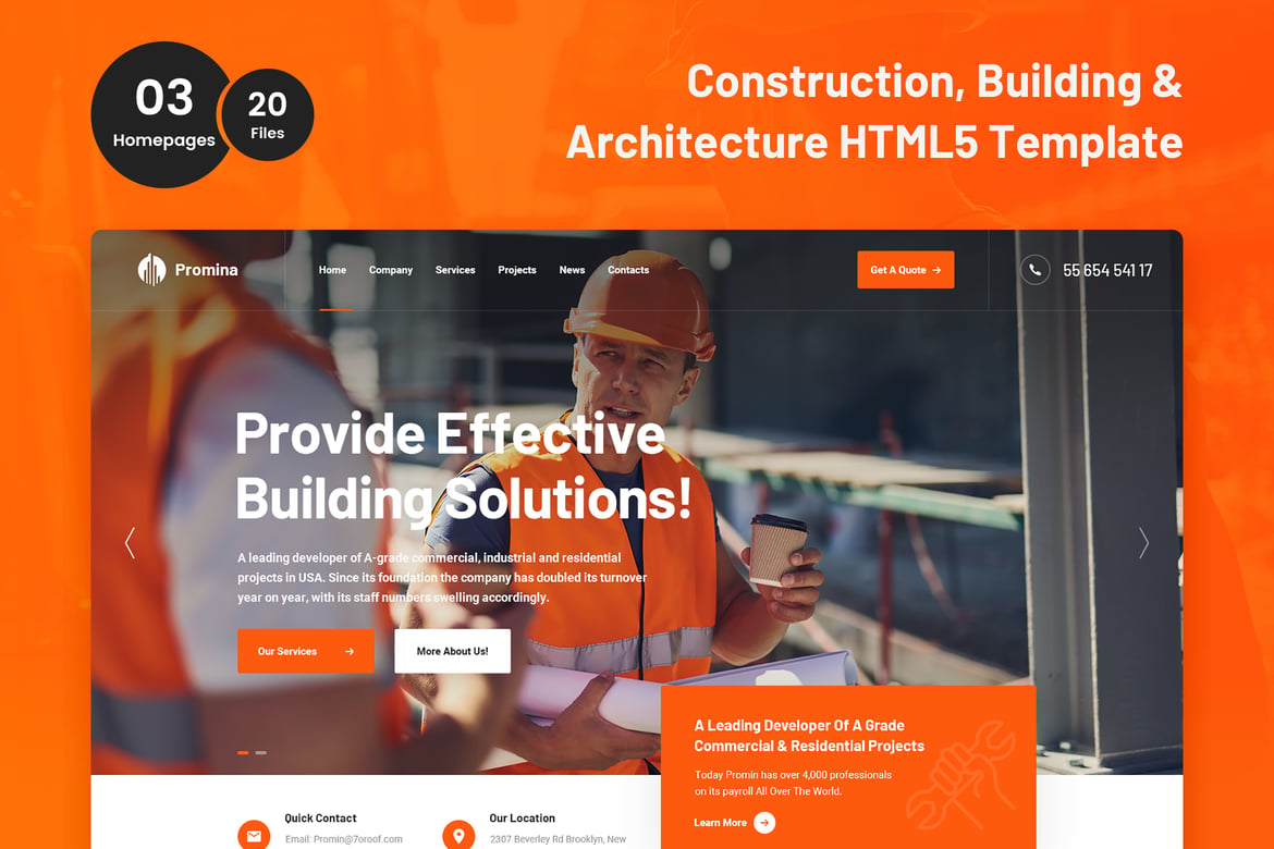 Promina - Template Web HTML5 untuk Konstruksi dan Arsitektur yang Modern