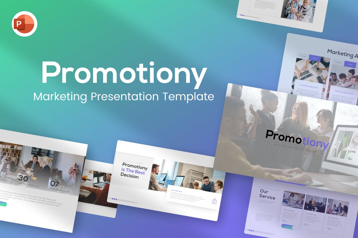 Template PowerPoint Pemasaran Promotiony yang Elegan dan Fleksibel