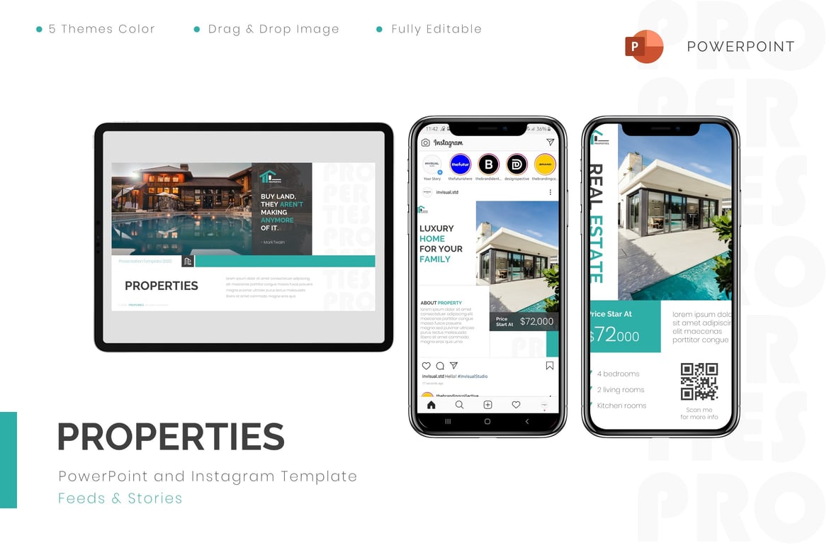 Template PowerPoint & Instagram untuk Properti yang Modern dan Kreatif