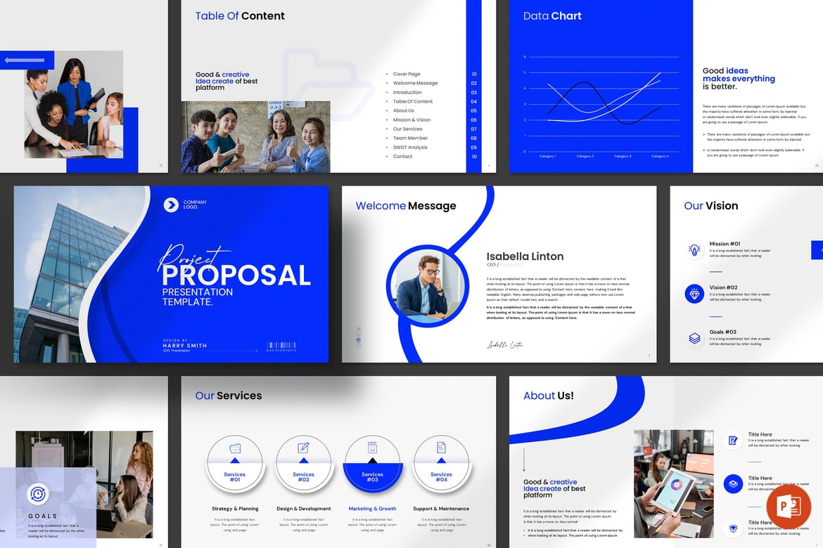 Template PowerPoint Proposal dengan Aksen Biru yang Menarik