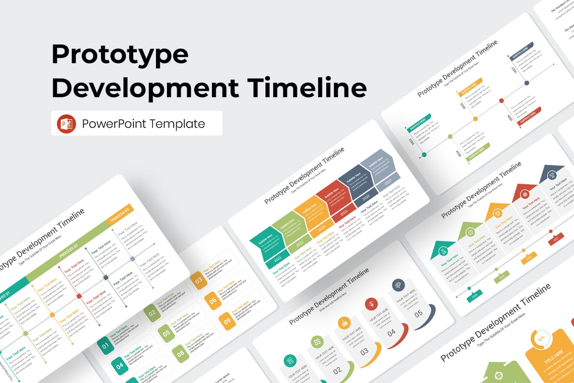 Template PowerPoint Timeline Pengembangan Prototipe yang Menarik