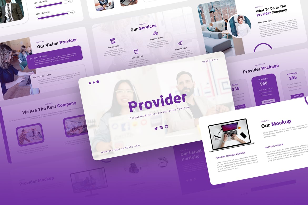 Template PowerPoint Bisnis Korporat Provider yang Menarik