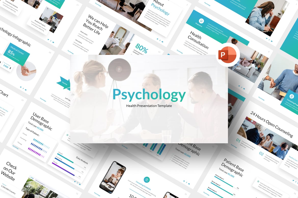 Template PowerPoint Kesehatan Psikologi yang Modern dan Minimalis