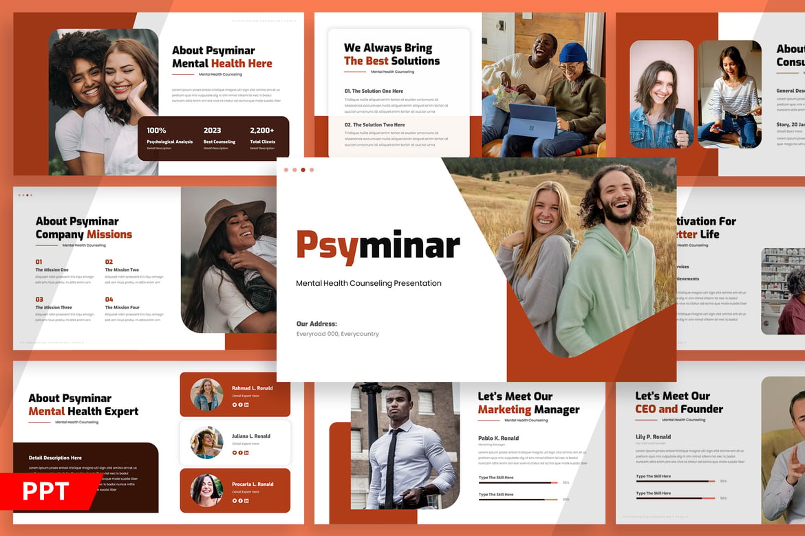 Template PowerPoint Konseling Kesehatan Mental - Psyminar yang Elegan