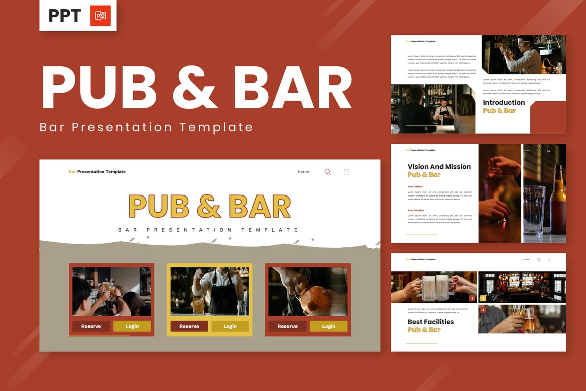 Template Powerpoint untuk Pub & Bar yang Menarik dan Modern