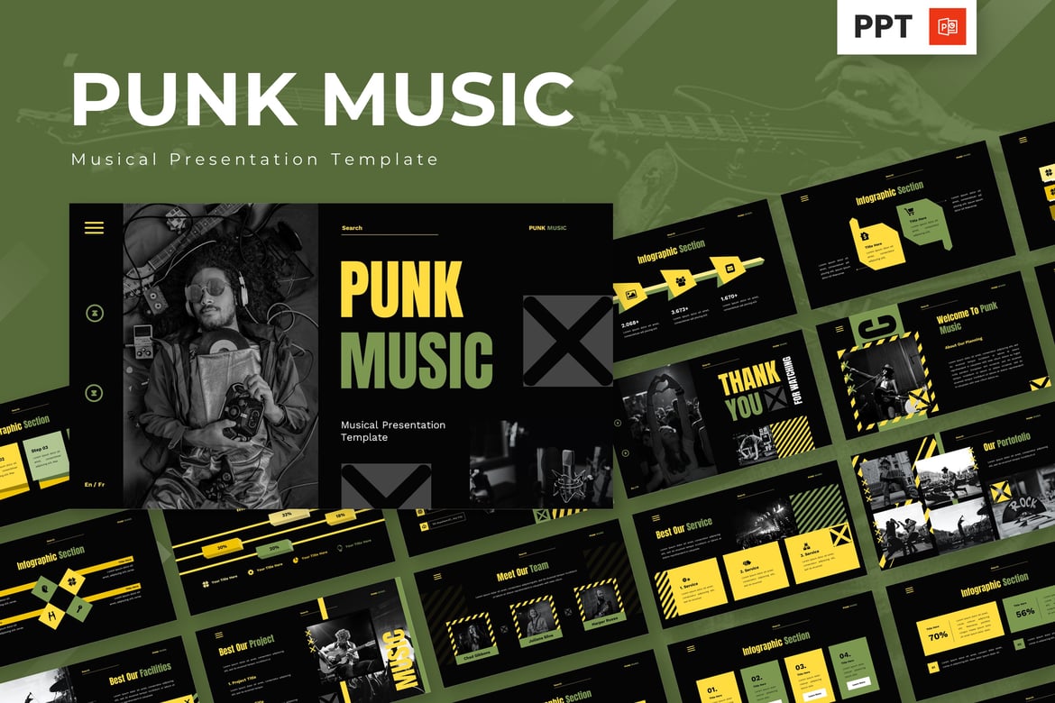 Template Presentasi Musik Punk yang Keren dan Modern