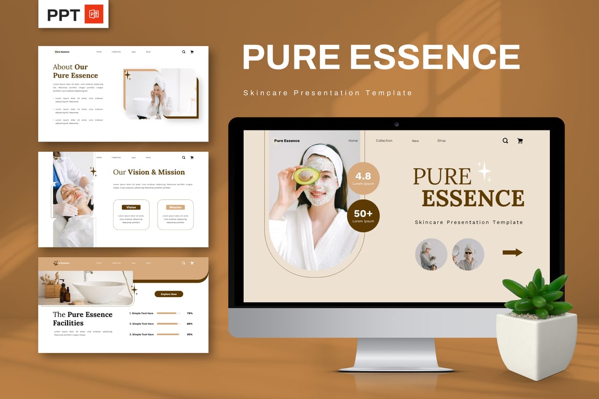 Template PowerPoint Skincare Pure Essence yang Menawan