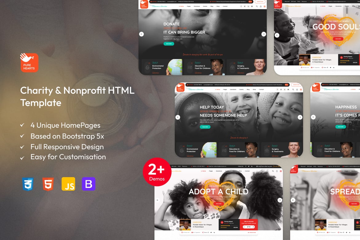Template Website Pure Hearts - Solusi Modern untuk Organisasi Amal dan Nonprofit