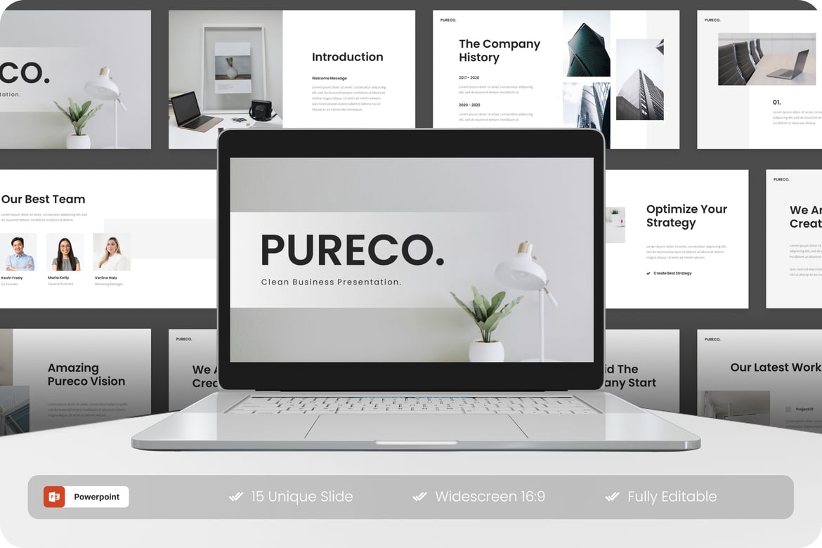 Template Presentasi PowerPoint Bisnis Pureco yang Modern dan Elegan