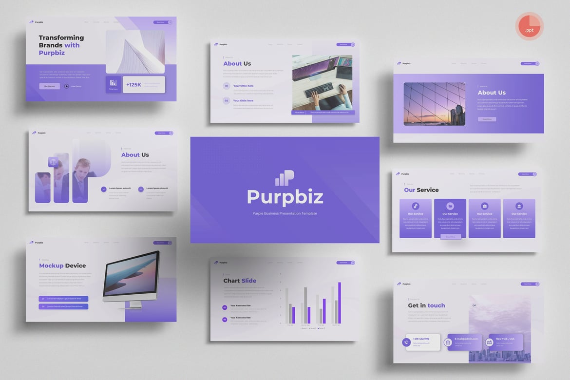 Purpbiz - Template Presentasi Bisnis Unggul Berwarna Ungu