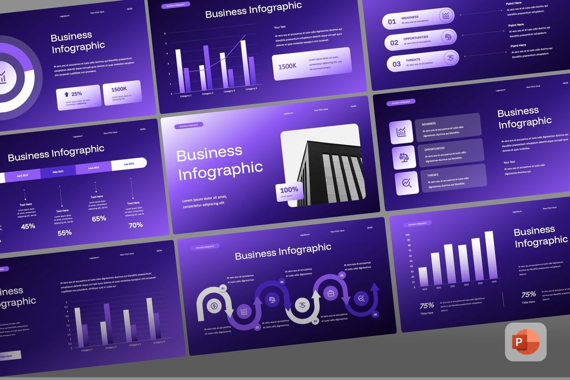 Template Presentasi Infografis Bisnis Ungu - PowerPoint yang Menarik