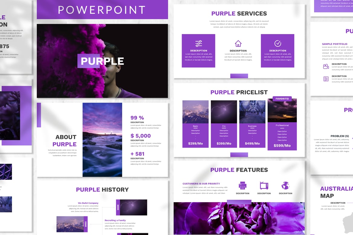 Template Powerpoint Bisnis Unggulan Berwarna Ungu