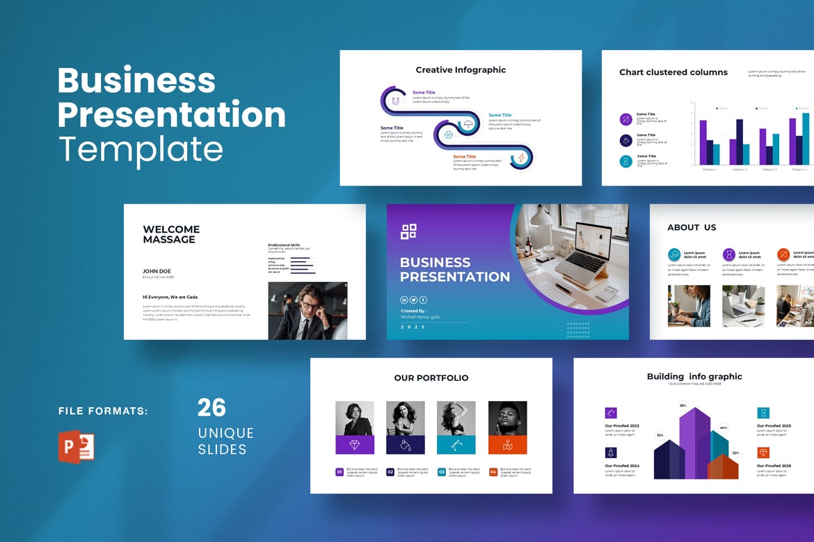 Template Presentasi Bisnis PowerPoint Berwarna Ungu yang Menarik