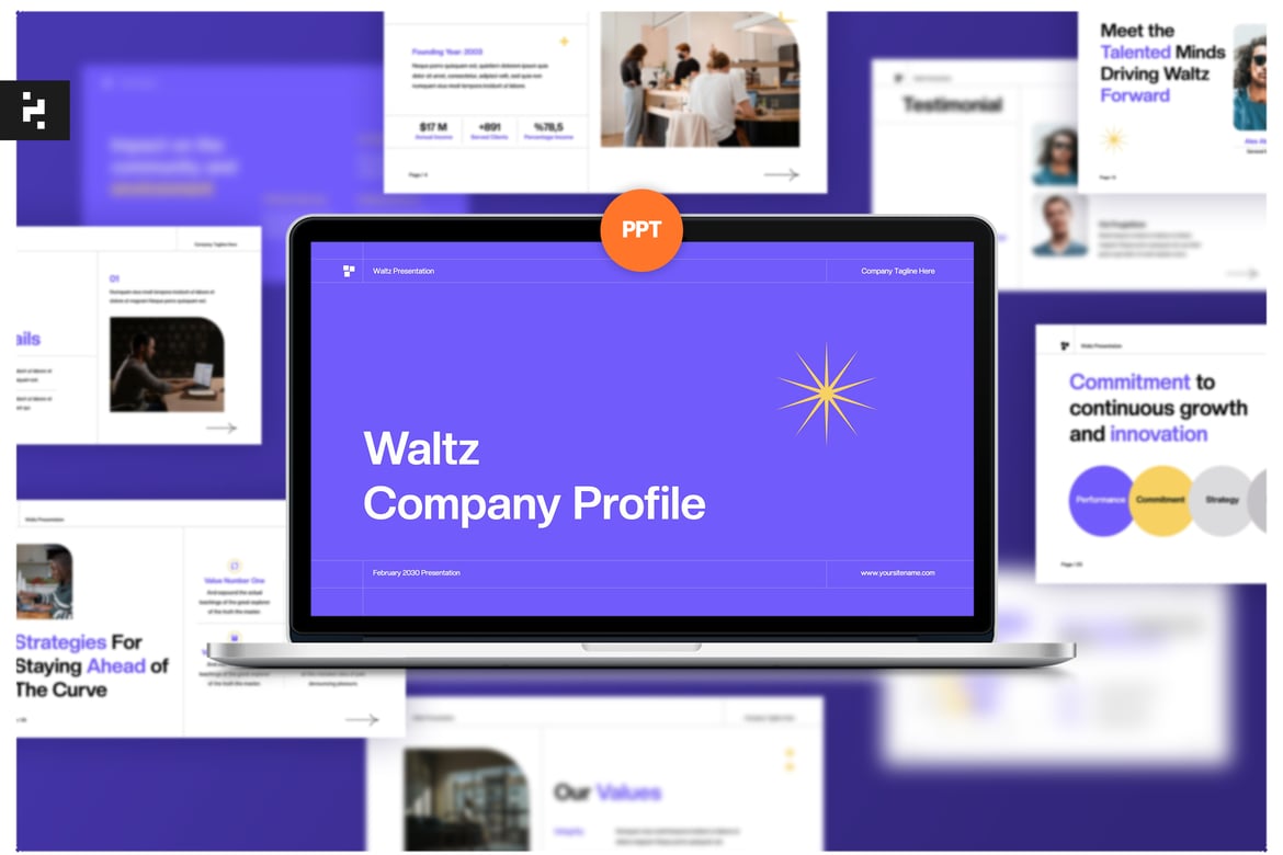 Template PowerPoint Profil Perusahaan Unggul Berwarna Ungu