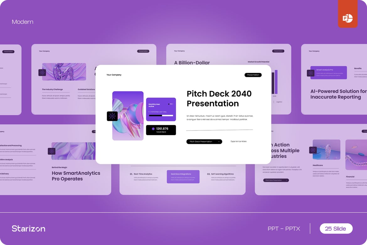 Template Presentasi PowerPoint Teknologi Modern Ungu • 003