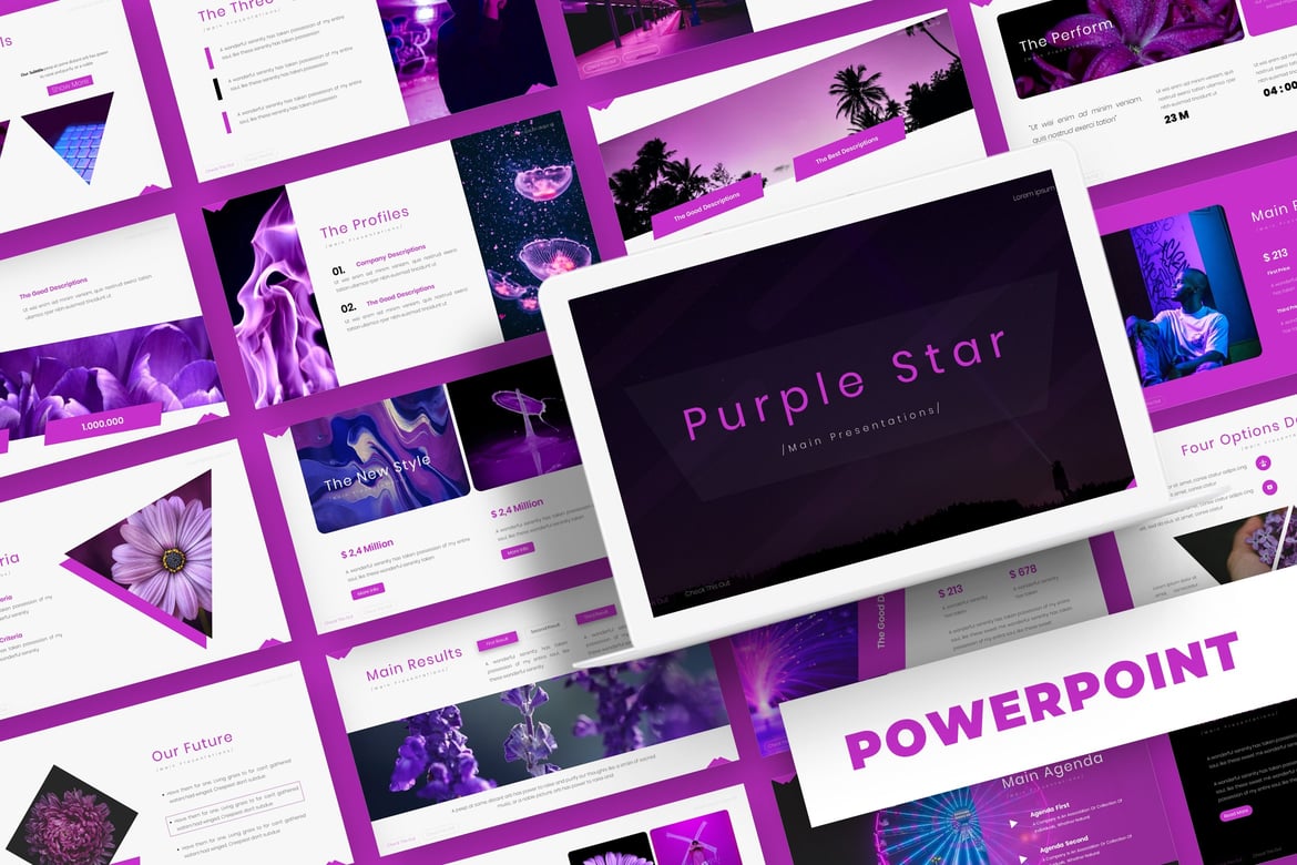 Template PowerPoint Ungu Bintang - Solusi Presentasi Kreatif Anda