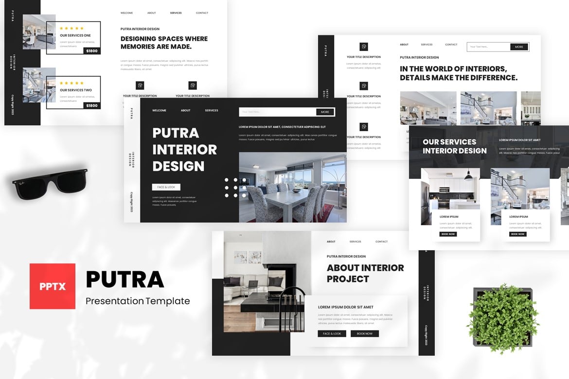 Template Powerpoint Desain Interior Putra yang Modern dan Profesional