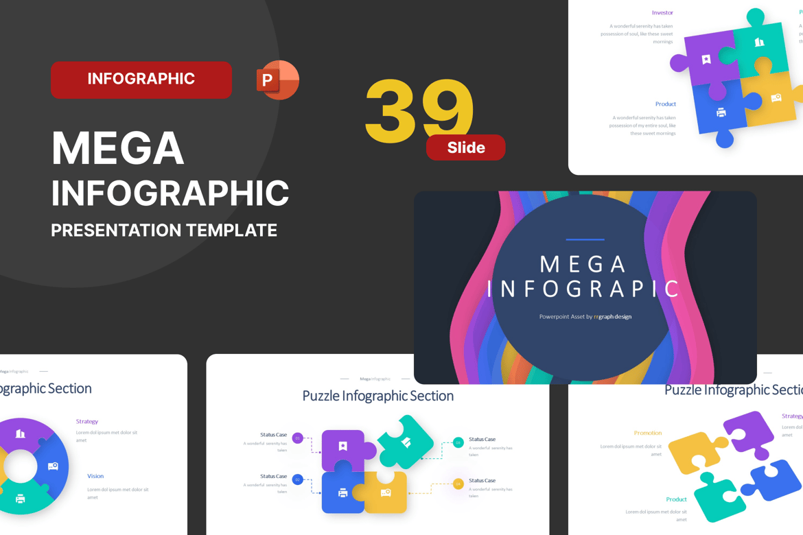 Template Presentasi PowerPoint Infografik Puzzle & Chart yang Menarik