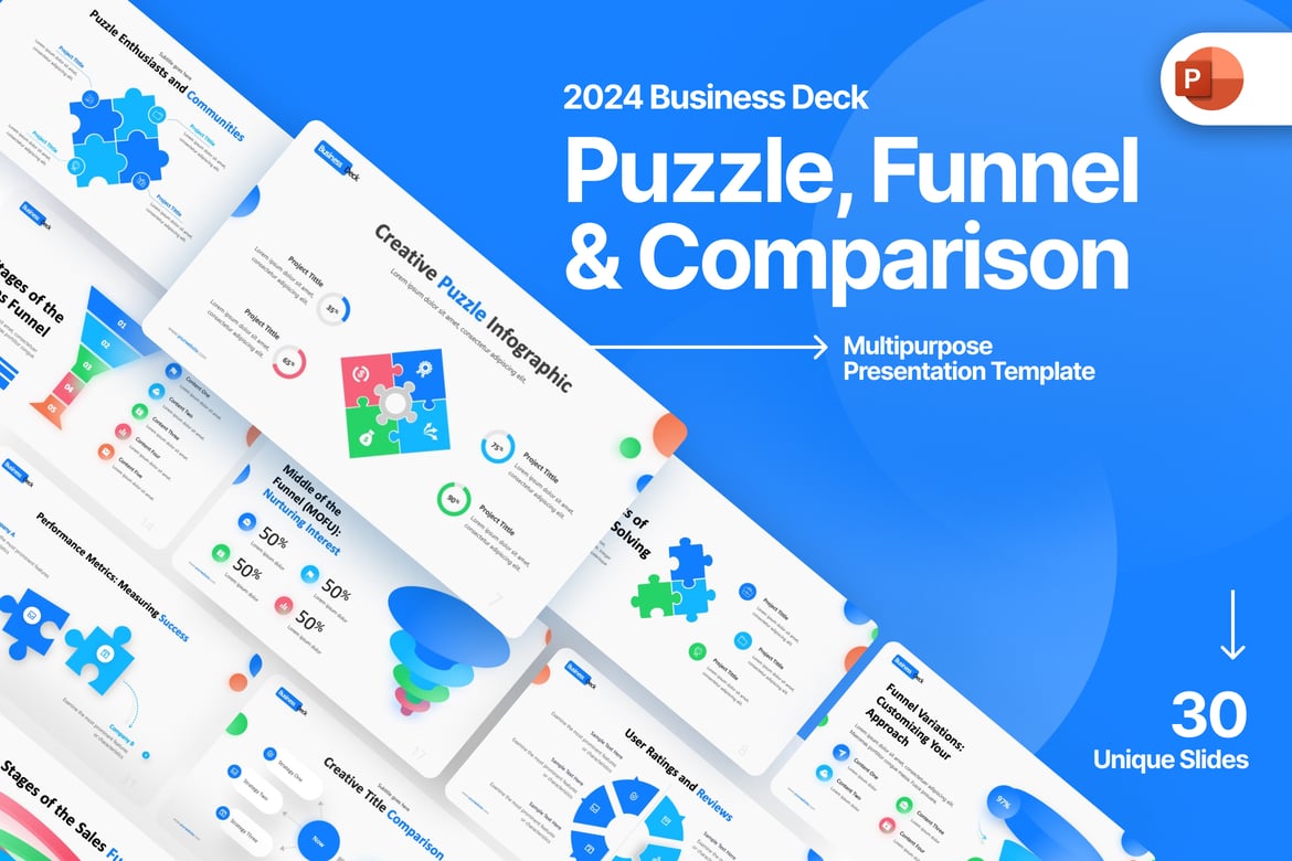 Template PowerPoint Puzzle, Funnel & Perbandingan yang Menarik