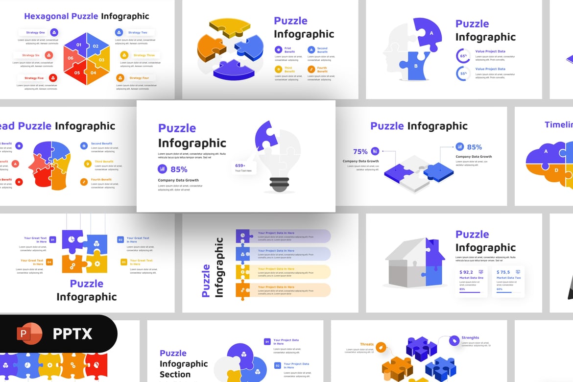 Template PowerPoint Infografis Puzzle Modern yang Menarik