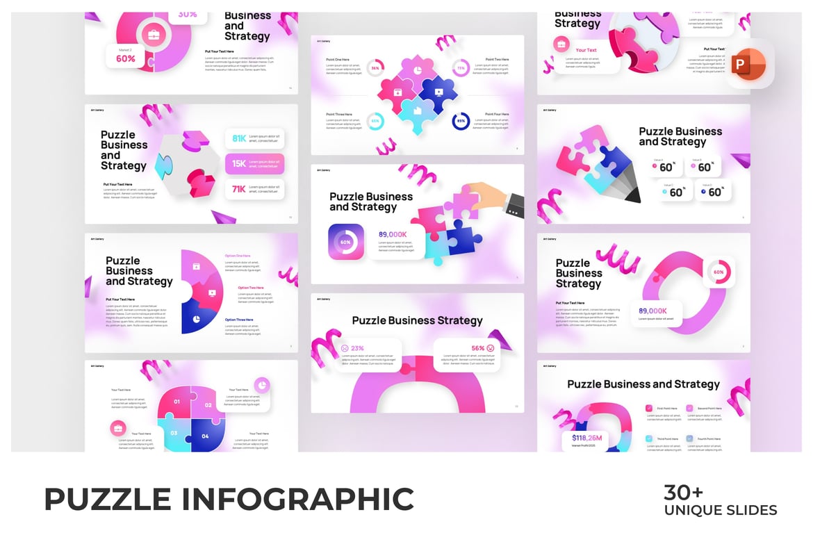 Template PowerPoint Infografis Puzzle yang Menarik