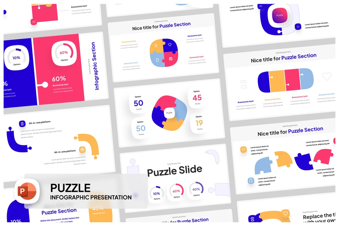 Template PowerPoint Infografis Puzzle yang Menarik