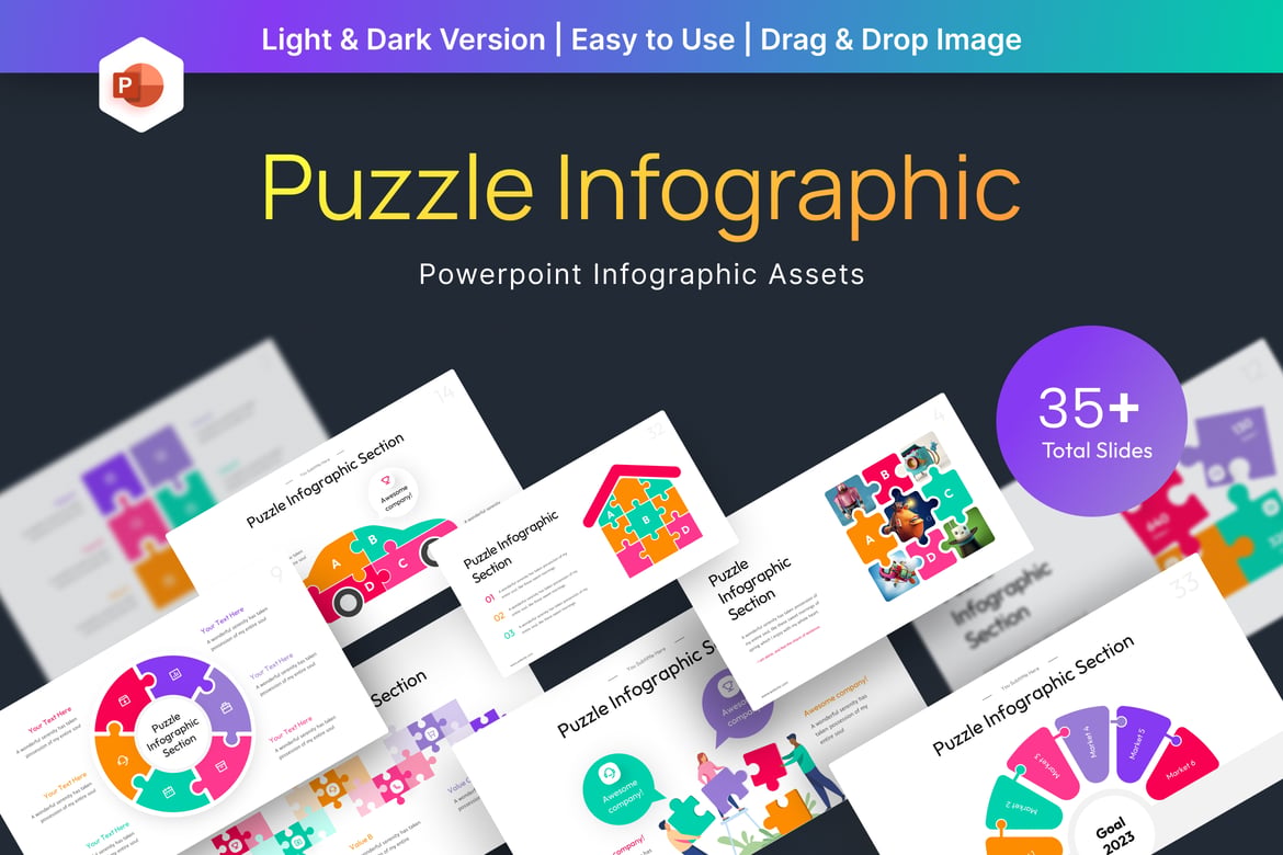 Template Presentasi PowerPoint Infografis Puzzle yang Menarik