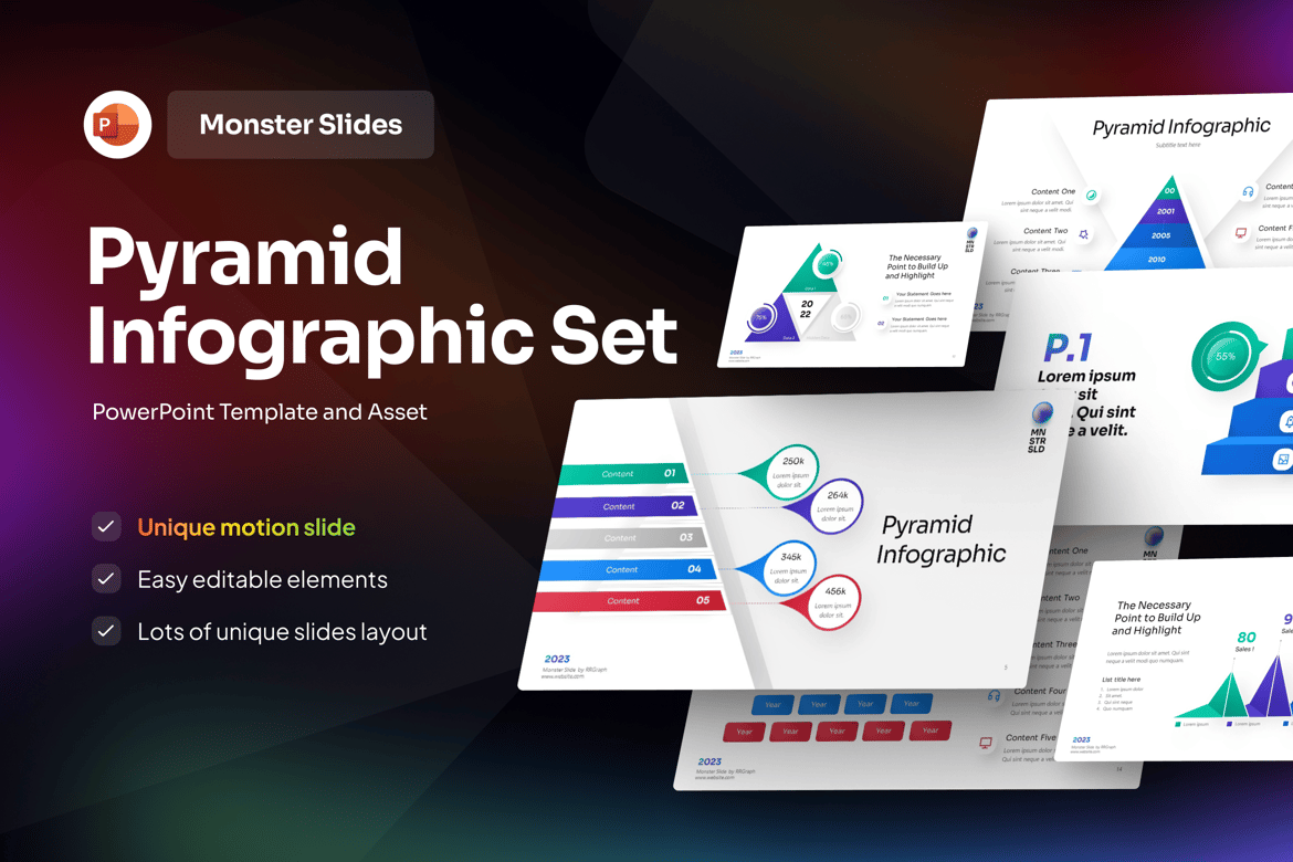 Template Presentasi PowerPoint Infografis Piramida yang Modern dan Menarik