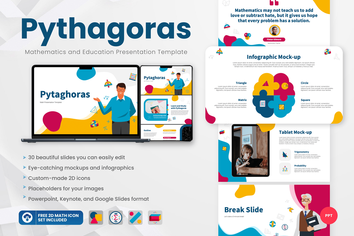 Template Presentasi PowerPoint Pythagoras yang Modern dan Menarik