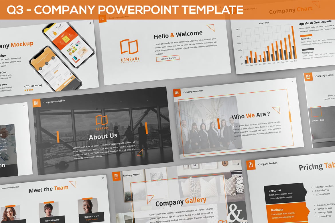 Template Powerpoint Perusahaan Q3 yang Kreatif dan Modern