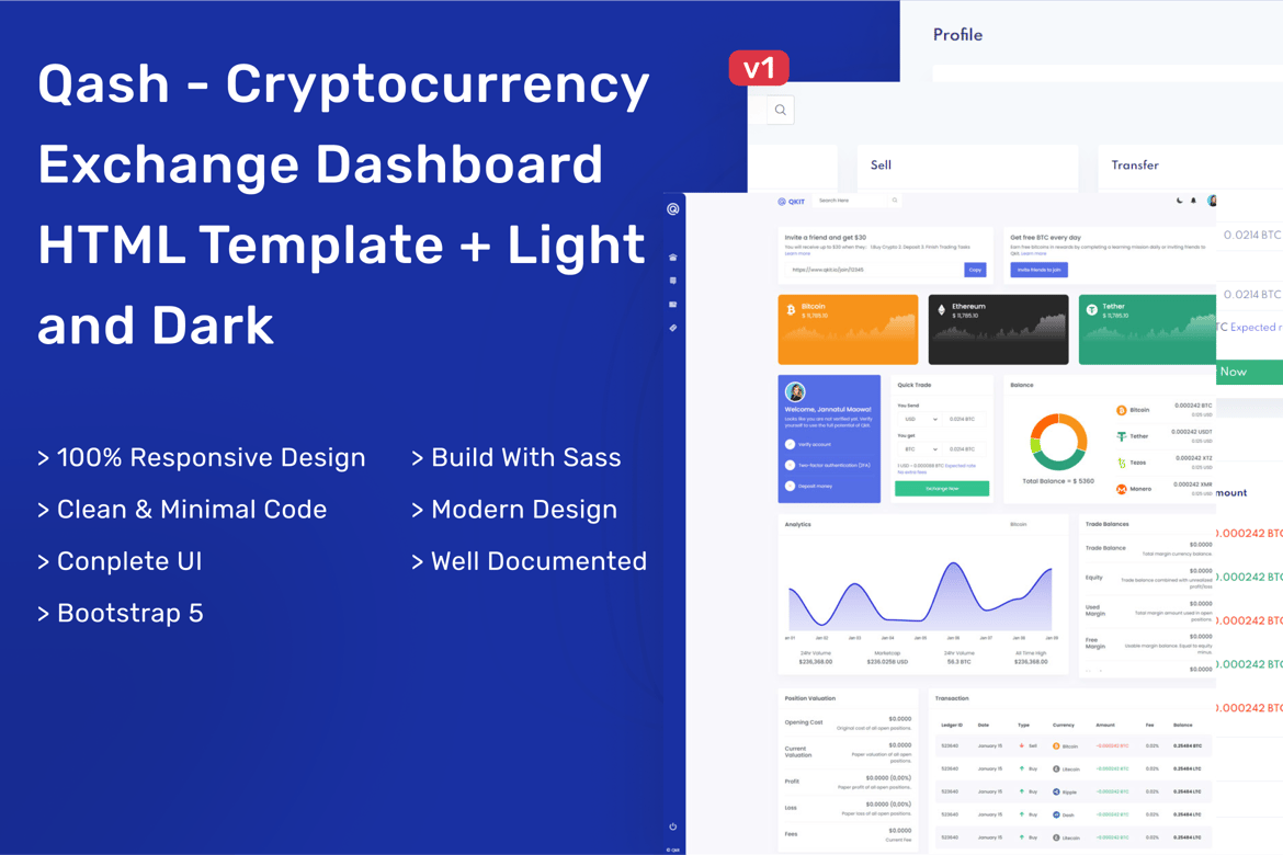 Qash - Template Website Dashboard untuk Pertukaran Cryptocurrency