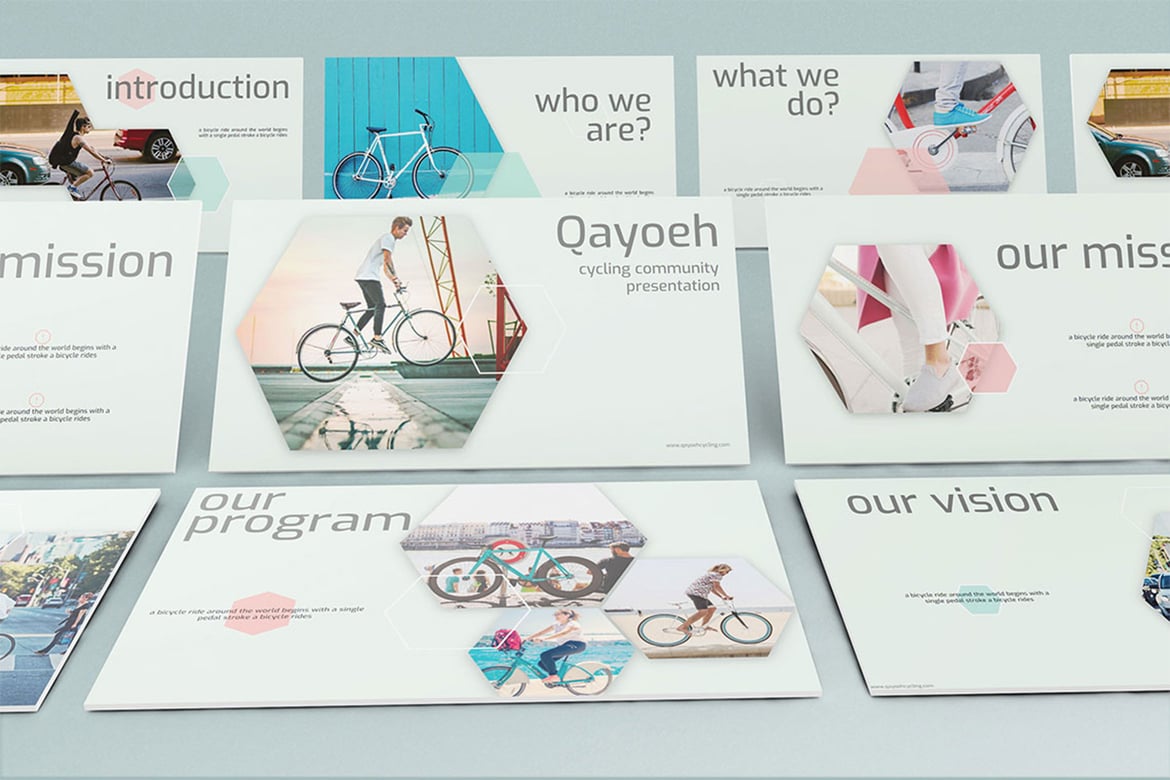 Template PowerPoint Qayoeh untuk Presentasi Sepeda yang Menarik