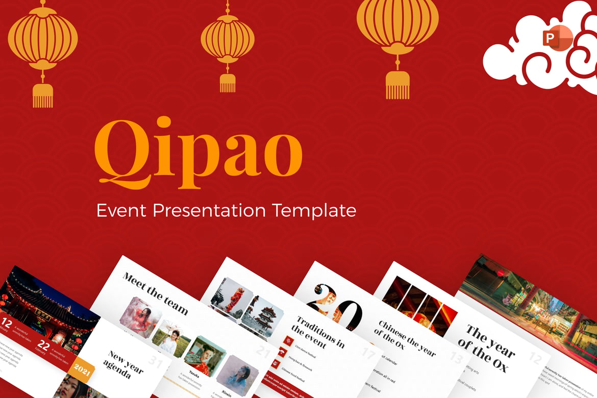 Template PowerPoint Qipao untuk Tahun Baru Imlek yang Elegan dan Modern