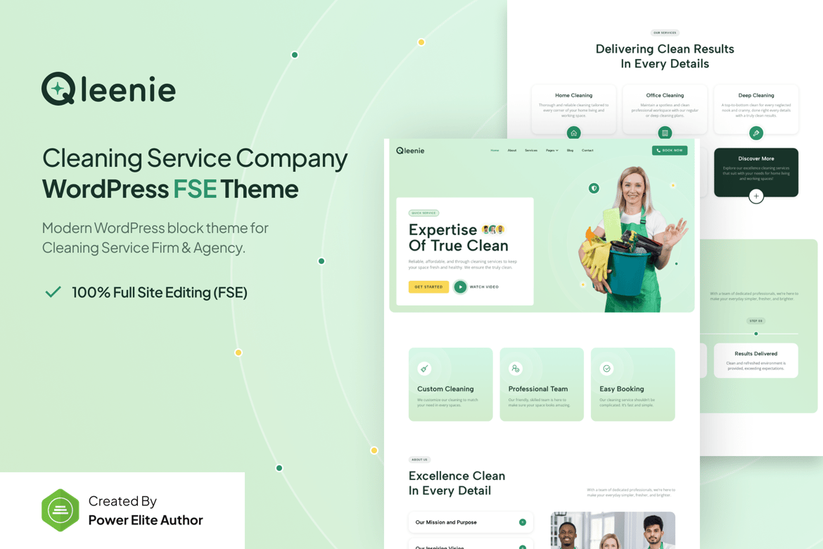 Qleenie – Tema WordPress untuk Perusahaan Layanan Kebersihan yang Modern dan Fungsional