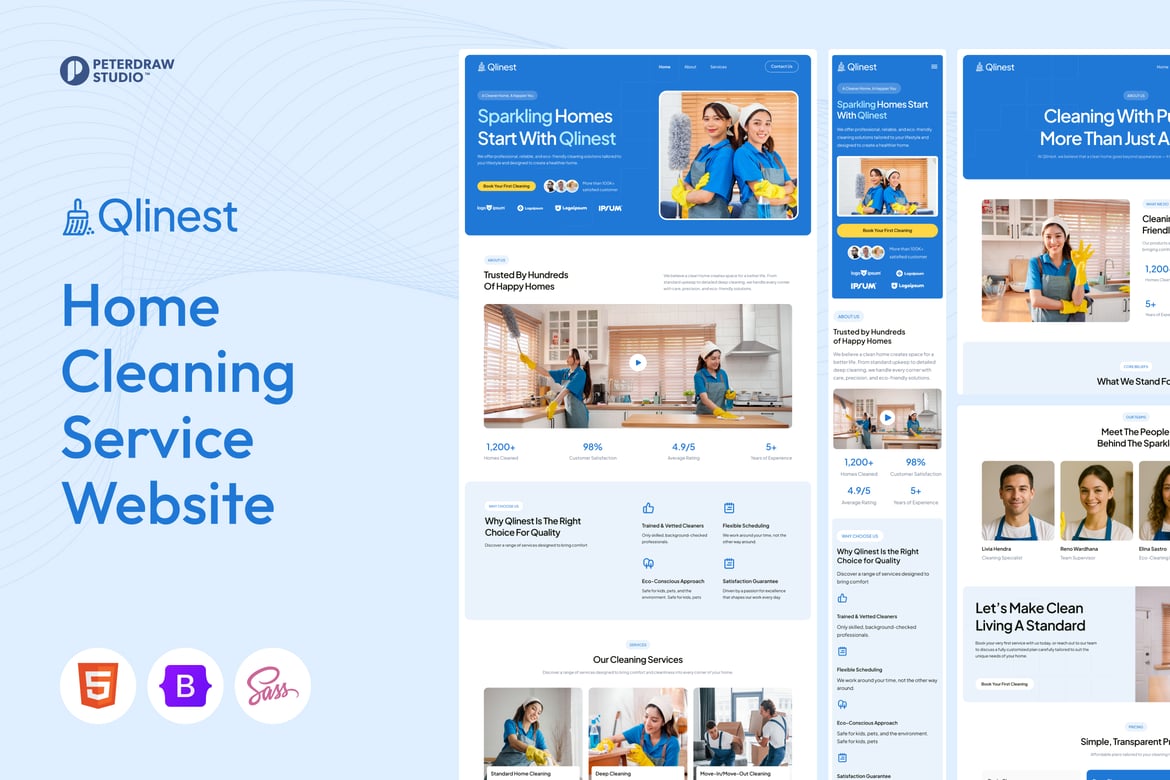 Qlinest - Template Website Layanan Kebersihan Modern dan Profesional