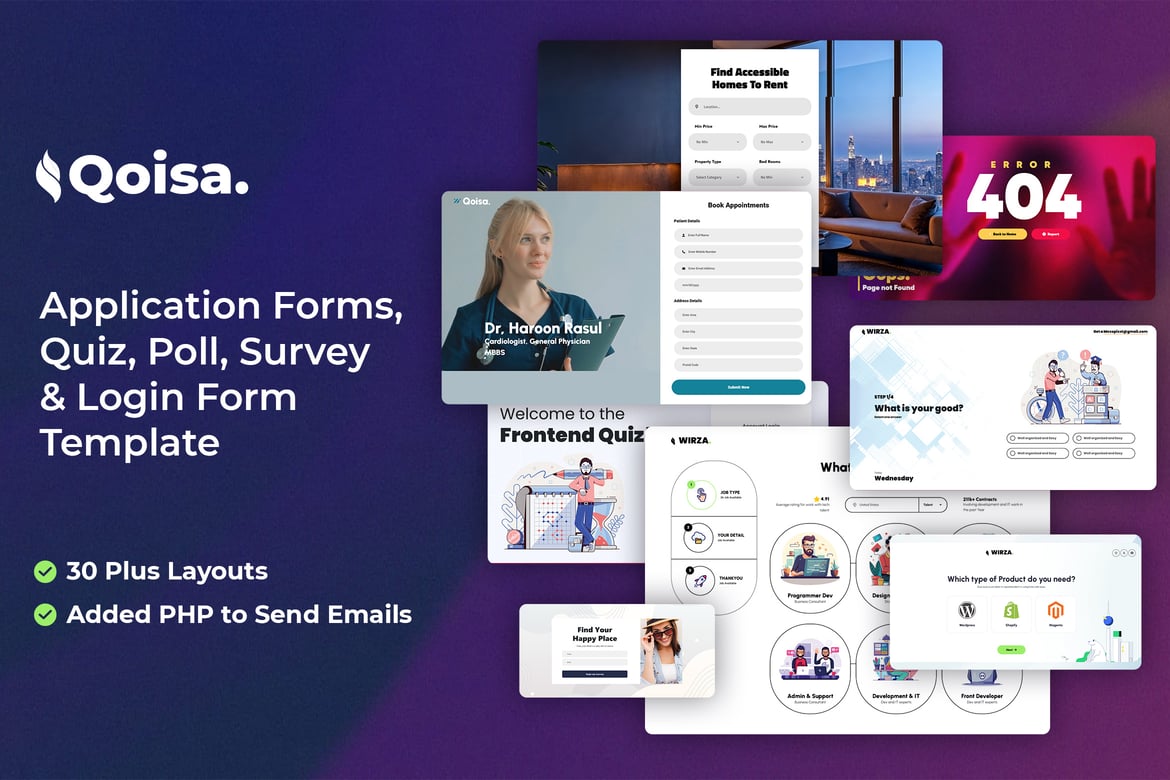 Template Web Qoisa - Formulir Aplikasi, Kuiz, & Survei Modern