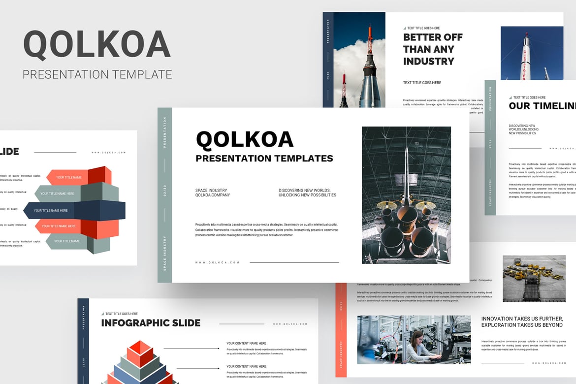Template PowerPoint Qolkoa untuk Industri Antariksa yang Menarik