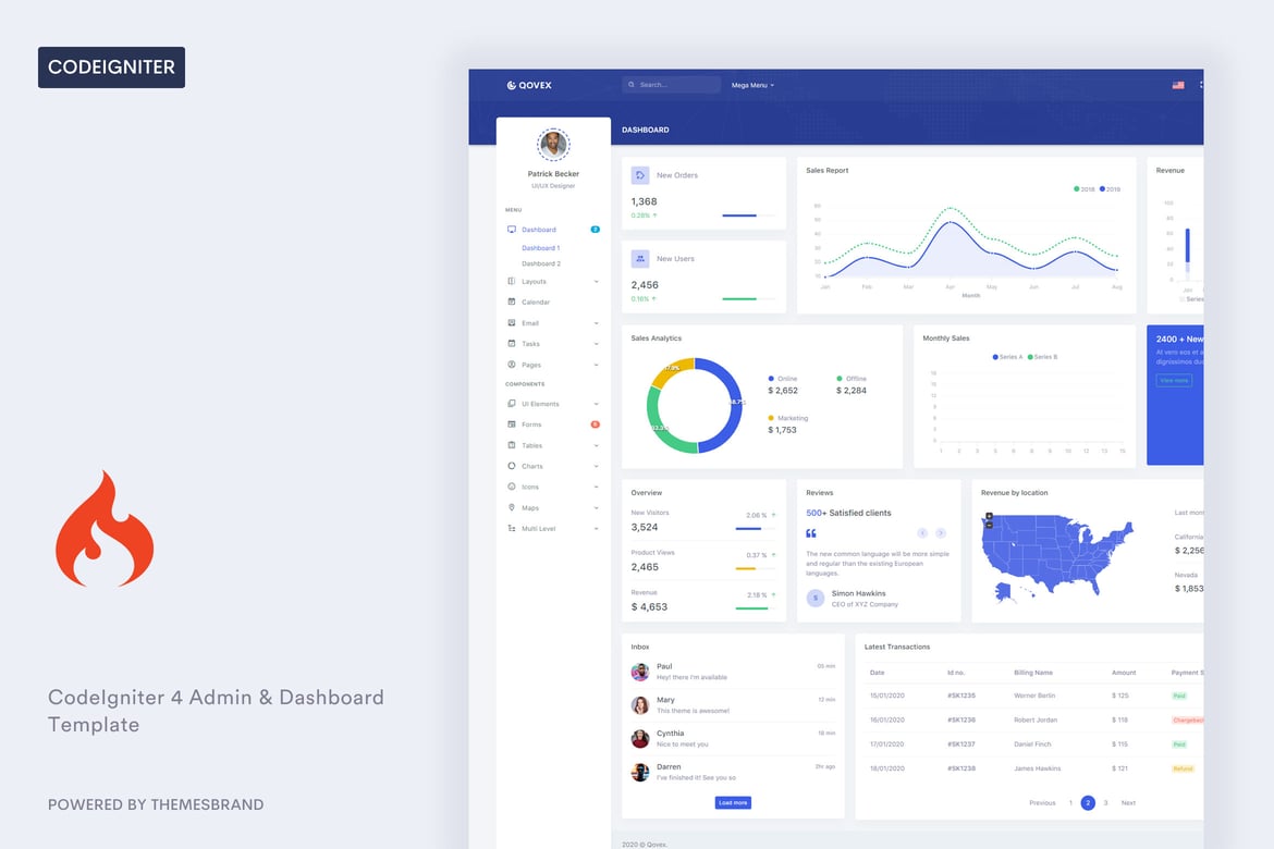 Qovex - Template Website Admin & Dashboard CodeIgniter 4 yang Menawan