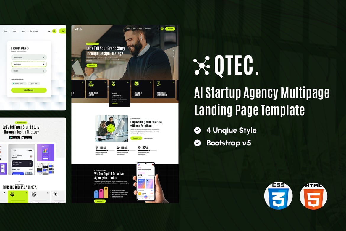 Qtech - Template Website HTML untuk Startup Agensi AI yang Modern
