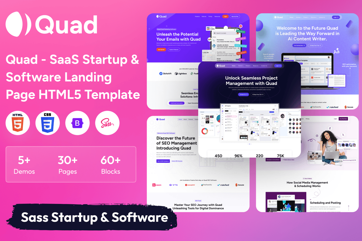 Quad - Template Website Landing Page untuk Startup SaaS dan Software