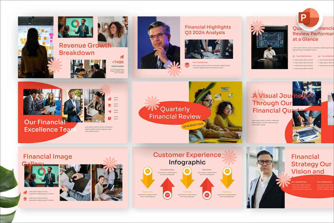 Template Presentasi PowerPoint Tinjauan Keuangan Triwulanan yang Menarik