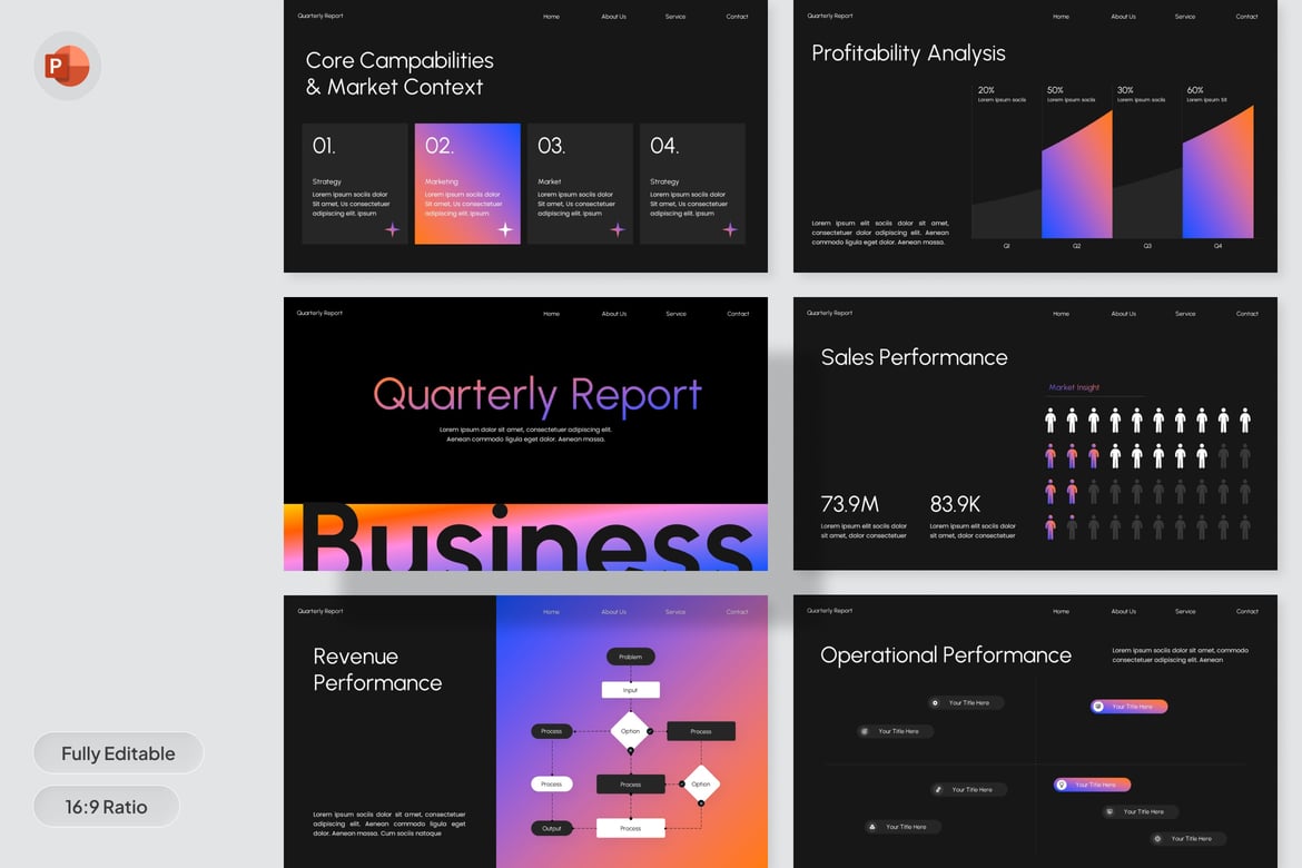 Template PowerPoint Laporan Triwulanan untuk Bisnis yang Modern dan Elegan