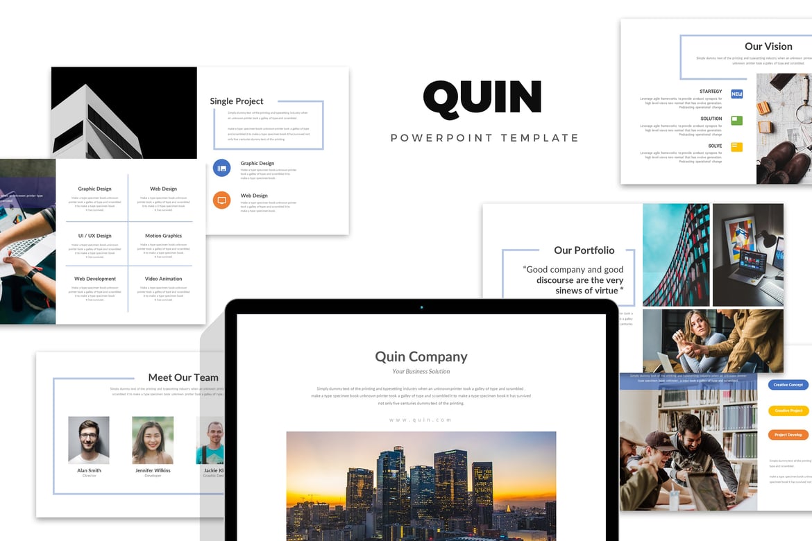 Quin: Template PowerPoint Perusahaan yang Bersih dan Minimalis