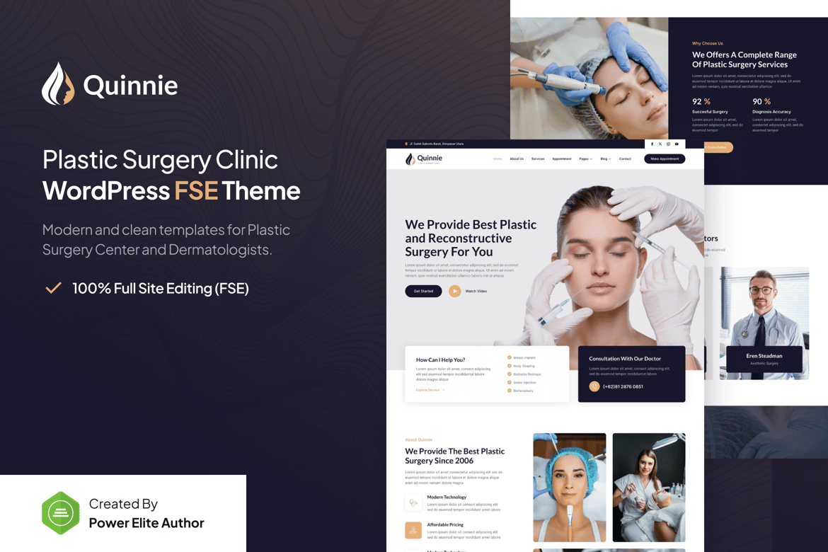 Quinnie – Tema WordPress Klinik Bedah Plastik yang Modern dan Menarik
