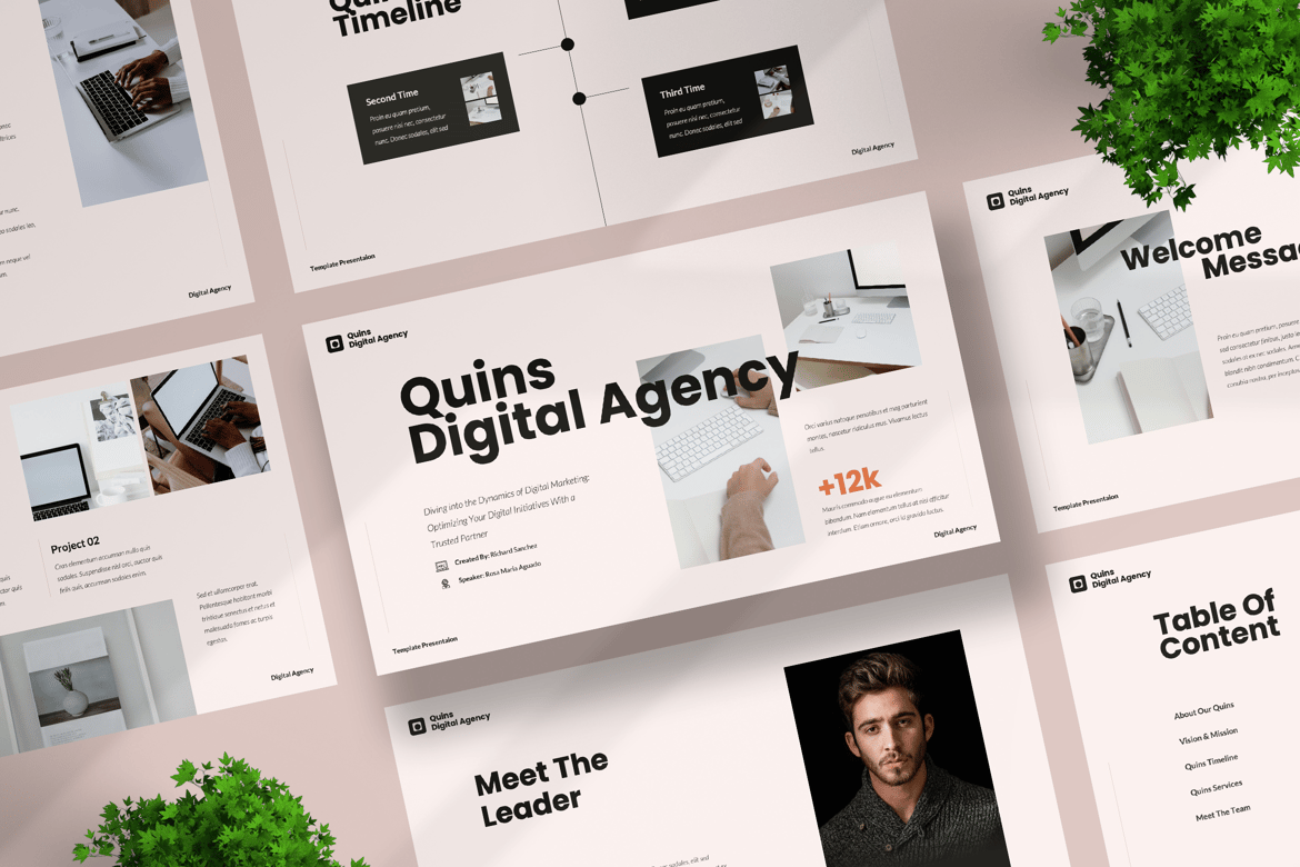Template PowerPoint Quins Digital Agency yang Modern dan Kreatif