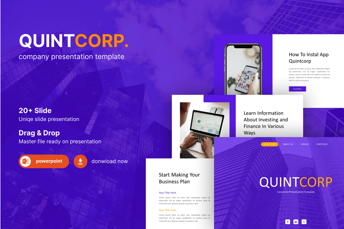 Template Powerpoint Perusahaan Quintcorp yang Modern dan Menarik